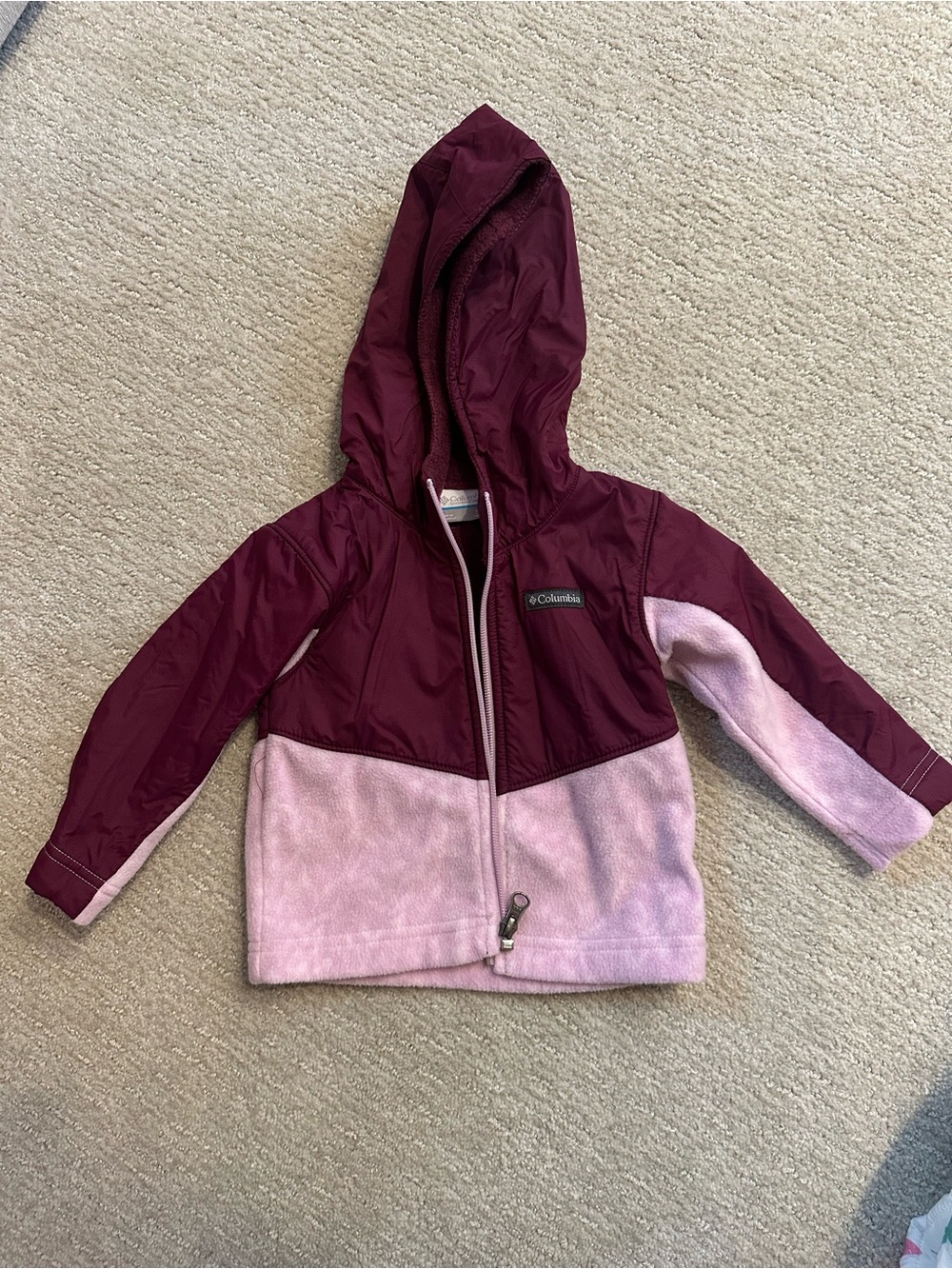 Columbia Two-Tone Girls' Hooded Jacket - Burgundy & Light Pink